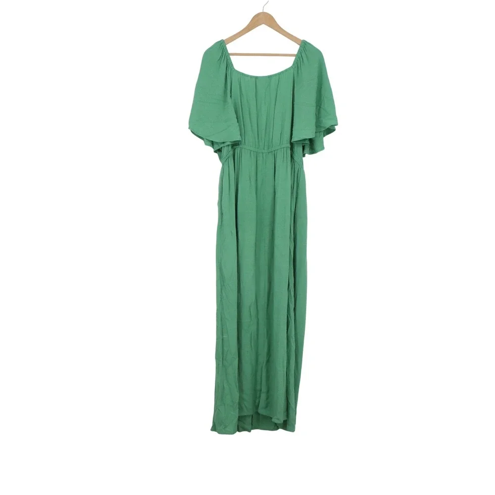 Ava & Viv Green Rayon Flutter Sleeve Maxi Dress XXL Sweetheart Neckline Boho - Picture 4 of 5